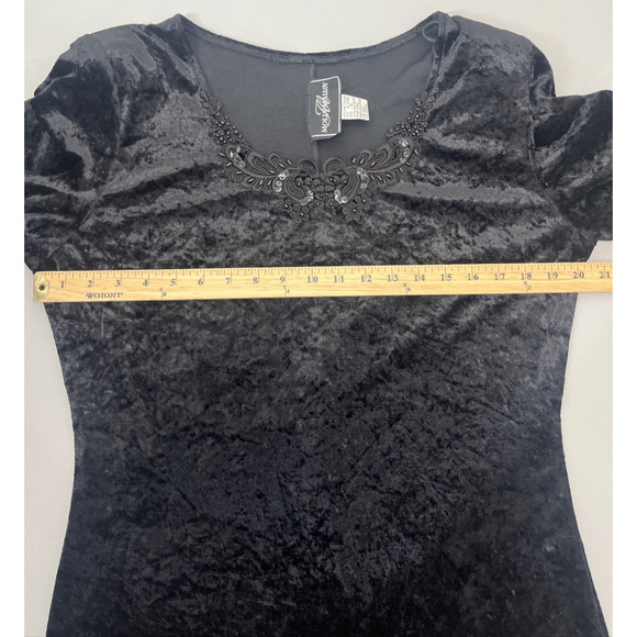 VTG Molly Malloy Velvet Dress 16 Black Crushed Velvet Beaded Whimsi Goth Witchy - Picture 8 of 14